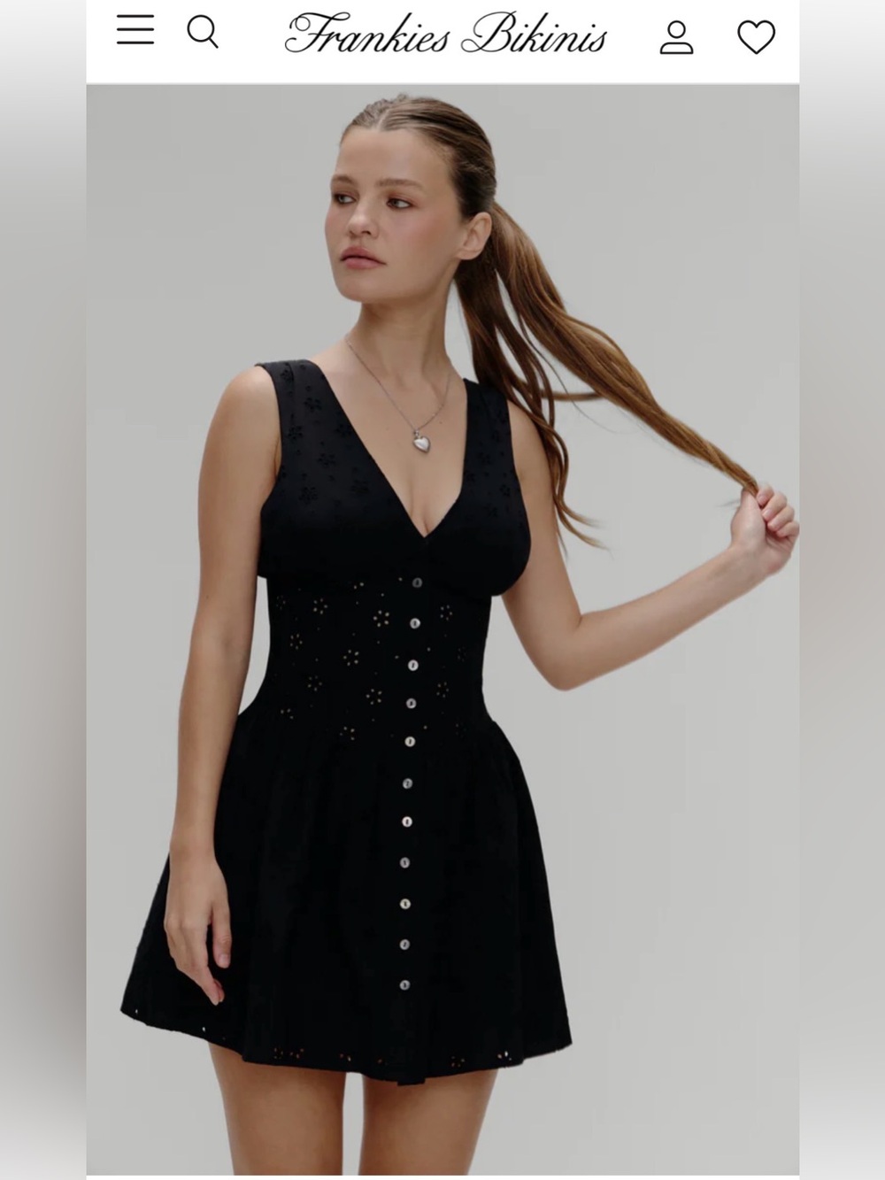 Frankie's Bikinis Marley Cotton Eyelet Mini Dress. Black. Large. NWT!